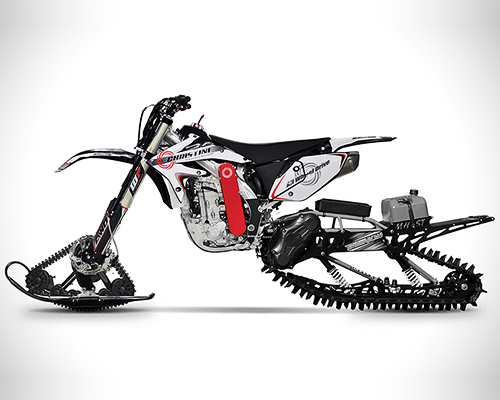 christini II-track AWD snow utility bike fuses motorcycle with snowmobile