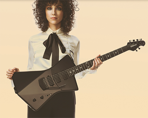 st. vincent + ernie ball signature electric guitar designed for the female body