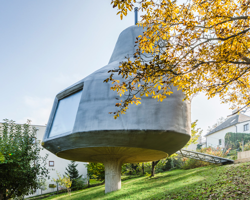 jan šépka's 'house in the orchard' sits on a single concrete pillar