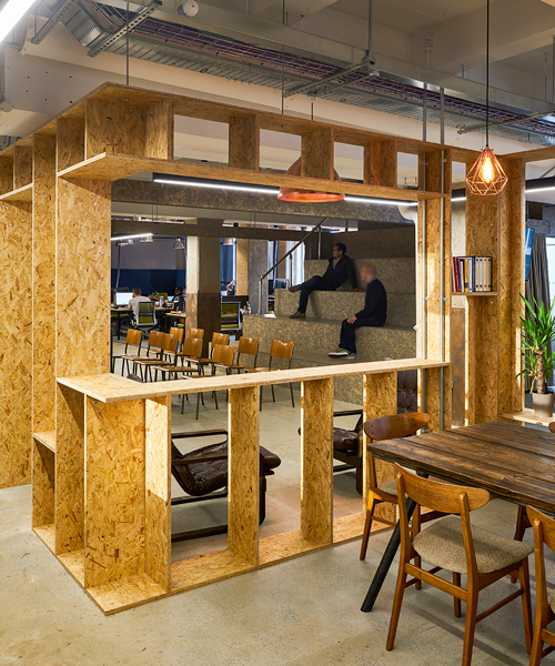 cloudflare's first UK office is organized around an inhabitable OSB structure