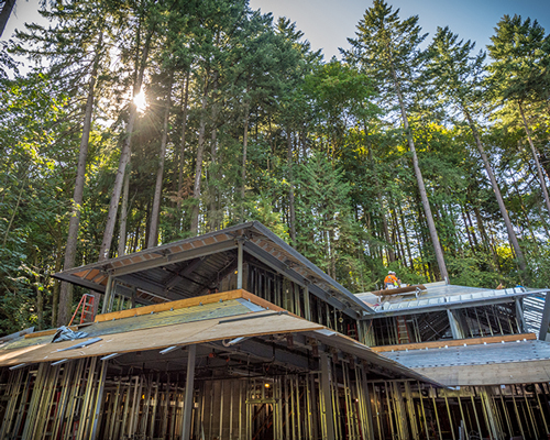 construction images of kengo kuma's cultural village for portland's japanese garden