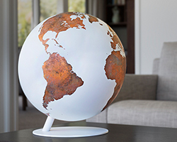 luke calder handcrafts borderless + wordless copper globes