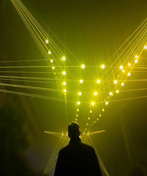 TETRO+A and whitevoid's deep web installation is a kinetic laser sculpture