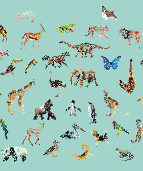 yoni alter's charming GIFs expose wild animals among clouds of colorful dots
