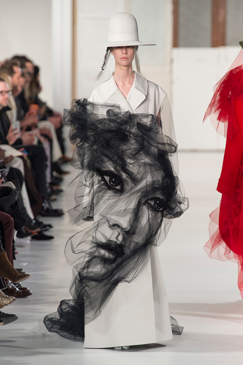 benjamin shine sculpts ghostly tulle portrait for maison margiela couture coat