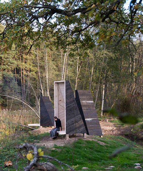 meditative 'gapahuk' structure created for the human birdhouse workshop in lithuania