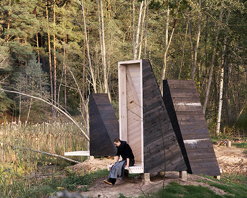 meditative 'gapahuk' structure created for the human birdhouse workshop in lithuania