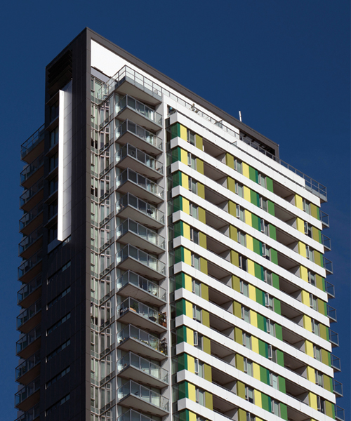 green-hued alucobond spectra reflects sustainable design of mixed-use community