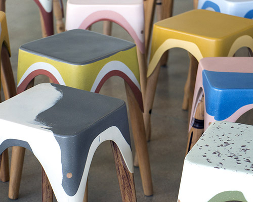 maor aharon repurposes abandoned wood furniture into multicolored stools