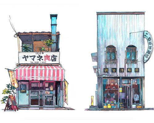 mateusz urbanowicz's charming watercolors document the disappearing storefronts of tokyo