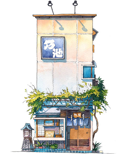 mateusz urbanowicz's charming watercolors document the disappearing storefronts of tokyo