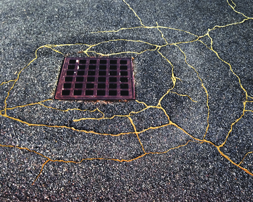rachel sussman uses gold to 'repair' cracked sidewalks in homage to japanese 'kintsukuroi' art