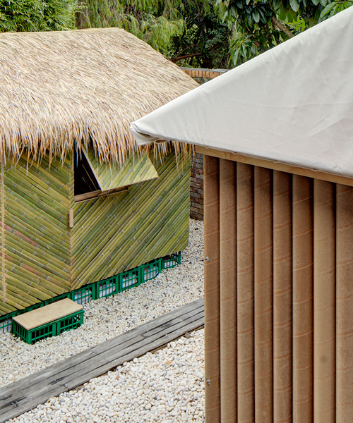 shigeru ban's disaster relief shelters made from bamboo and paper go on view in sydney