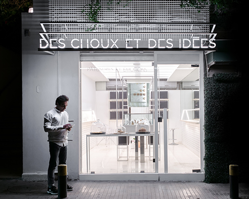 studio etienne bas converts garage into all-white patisserie in beirut