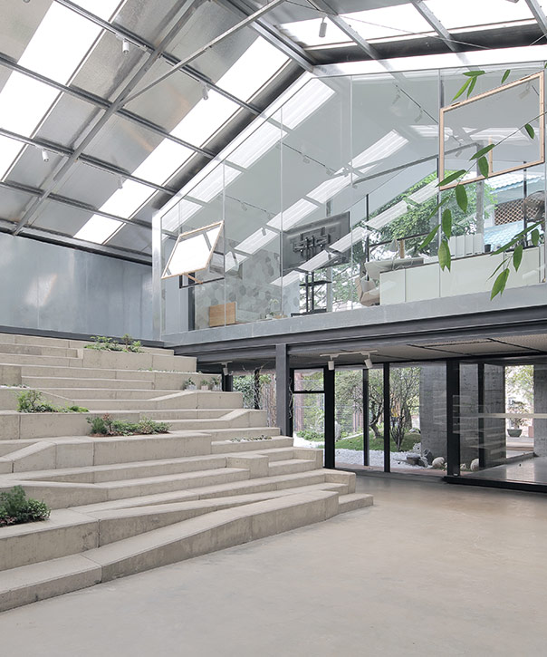 o-office renovates work studio in a plant house with glass and steel