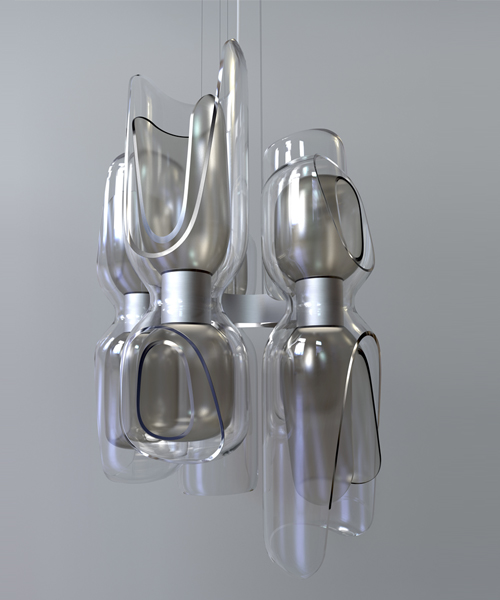 zaha hadid's eve lamp for LASVIT juxtaposes transparent and opaque glass