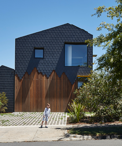 austin maynard architects clads multi-generational home with a variety of slate patterns