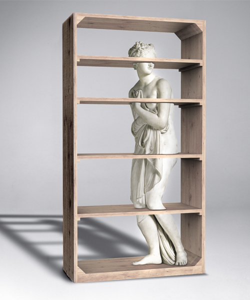 fabio novembre embeds antonio canova's venus into bookcase for driade