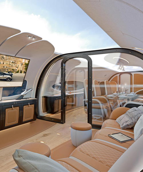 pagani encircles interior for airbus infinito cabin with a full ceiling screen