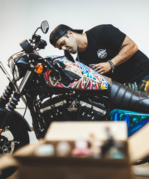 alexander mijares adds colorful and textured touch to harley-davidson bike