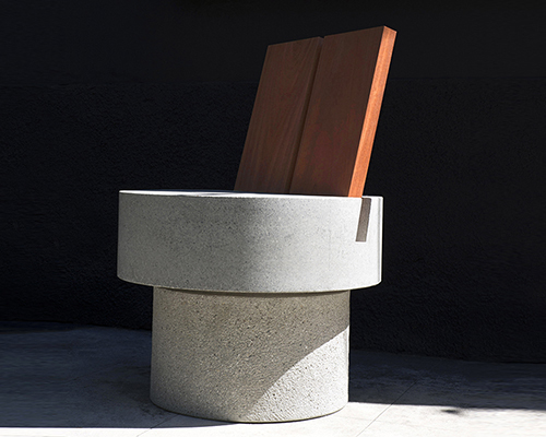 andrea tognon shapes iroko concrete chair with bold, abstract gestures