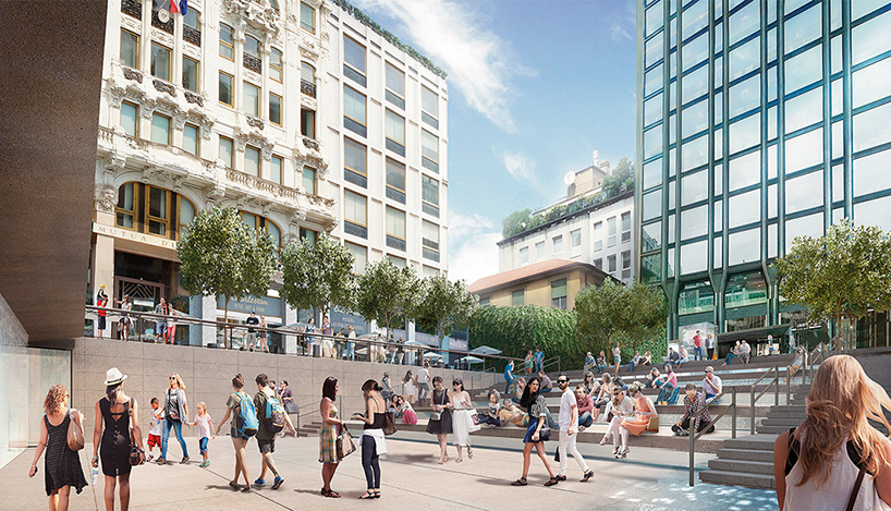 milan's apple store by foster + partners will feature an outdoor amphitheater
