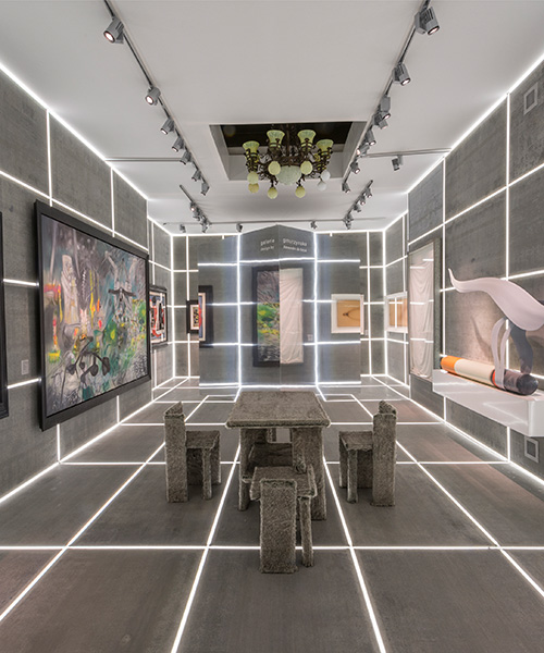 bureau betak builds brutalist, LED-lit booth for galerie gmurzynska at TEFAF art fair