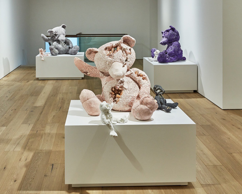 daniel arsham's crystal-stuffed teddy bears at seoul's galerie perrotin