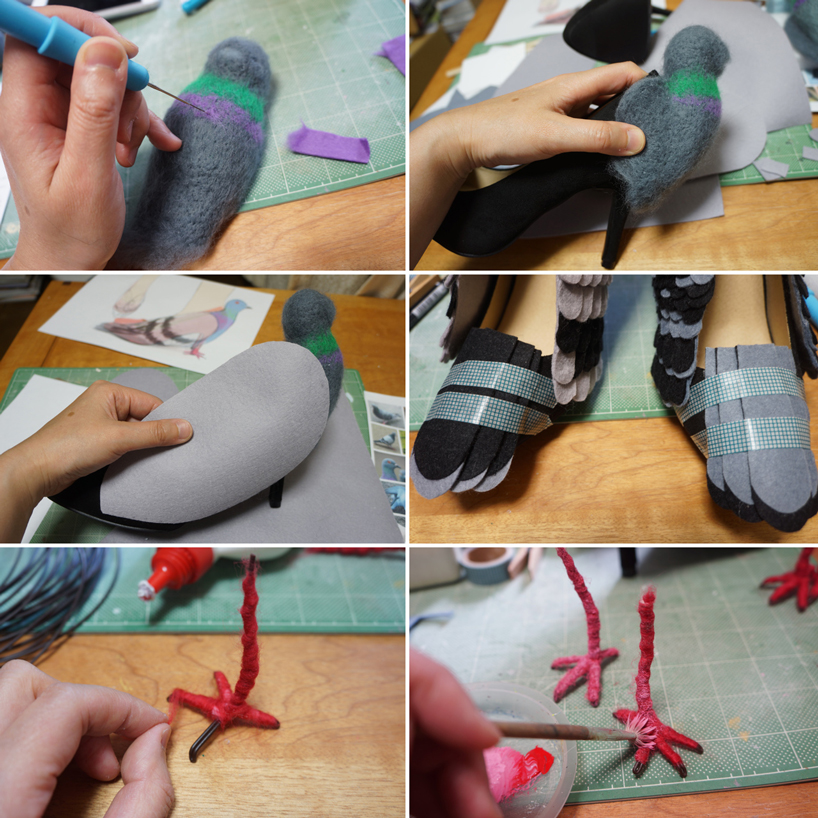 japanese designer handcrafts pigeon shoes for walking around tokyo parks