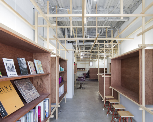 poten-poten installs a timberwork forest inside EighT hairdressers in japan
