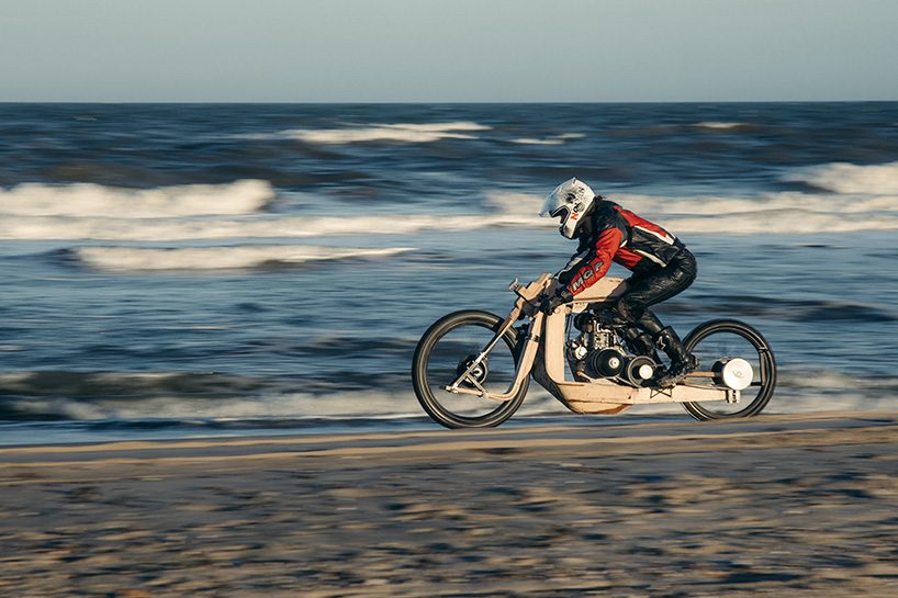 ritsert mans' eco-friendly wooden motorcycle uses algae for fuel