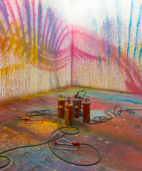 five fire extinguishers become impromptu painters in rutger de vries' 'colorscape'