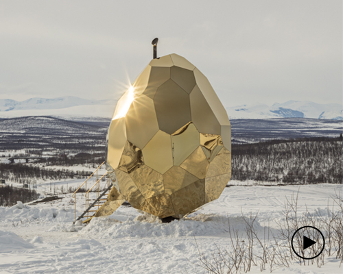 solar egg, a gold mirrored sauna in sweden by bigert & bergström