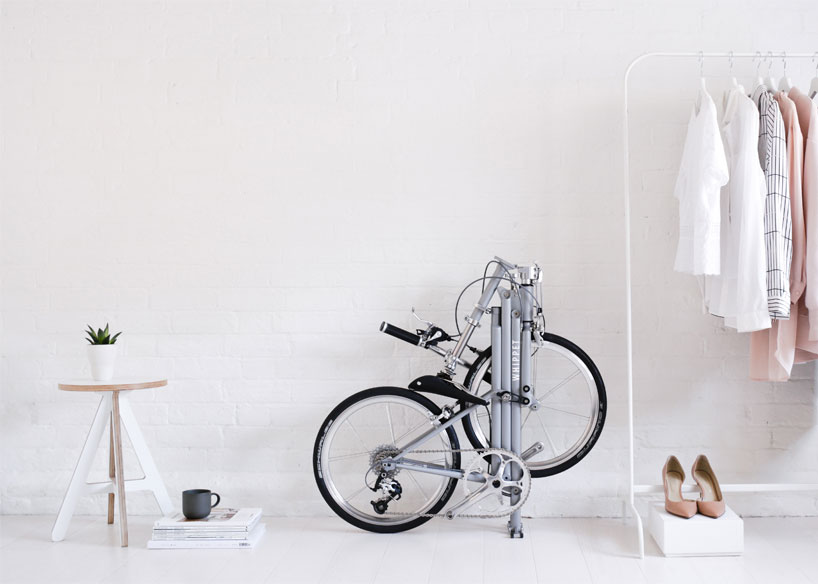 whippet bicycle folds as a slim and stylish companion for urban living