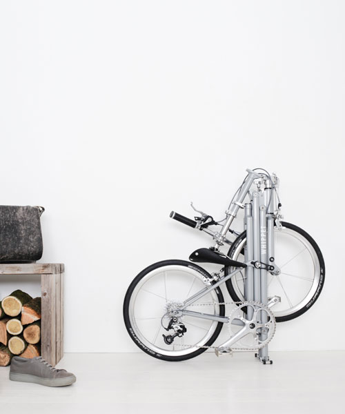 whippet bicycle folds as a slim and stylish companion for urban living