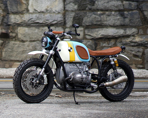 the BMW R60/6 custom motorcycle by vintage steele is a rainbow parade