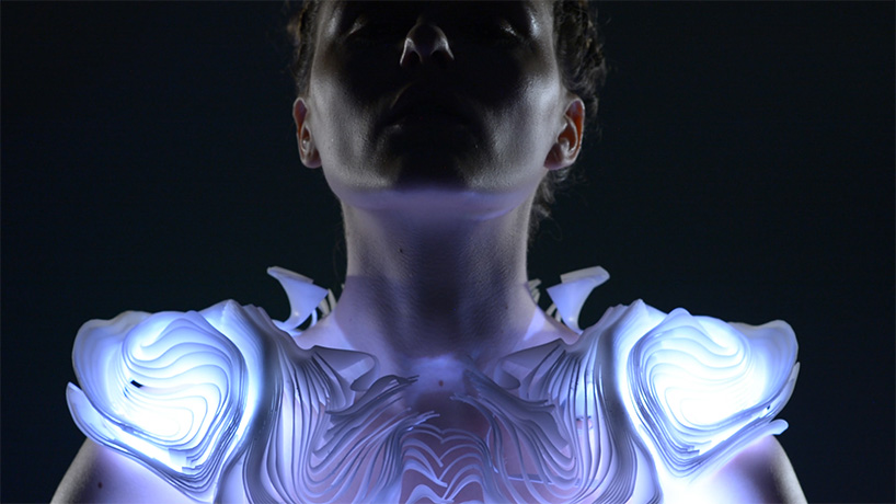 behnaz farahi's 'bodyscape' syncs human bodily movement with LED light