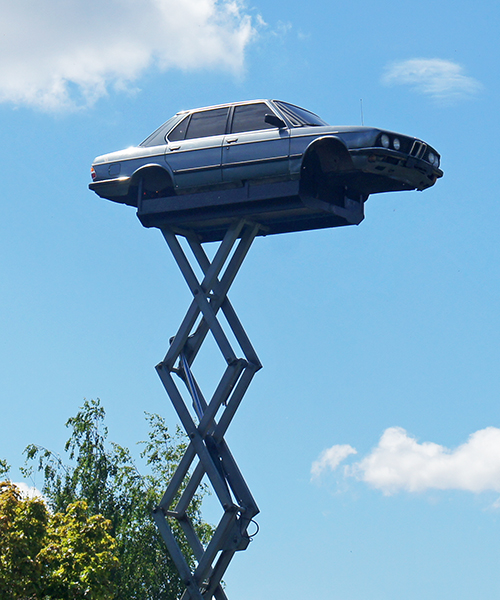 benedetto bufalino sends a BMW soaring into the sky above moscow's gorky park