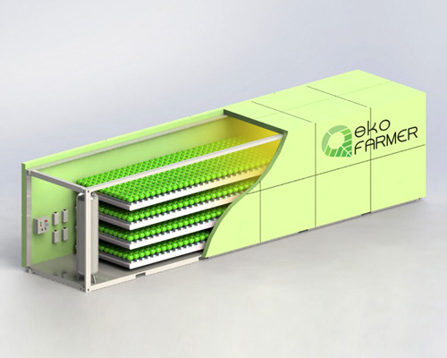 the 'ekofarmer' by exsilio oy is a pop-up urban farm for city streets