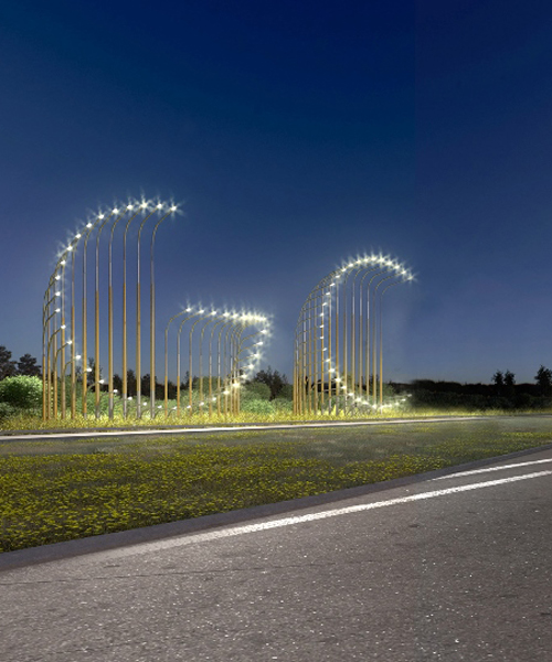 LOT-EK's HI-LIGHTS installation welcomes GC2018 athletes using nearly 100 highway lights