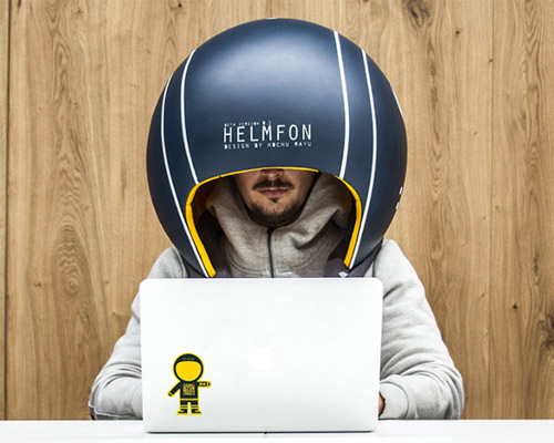 hochu rayu's unique helmet gives personal space and fully blocks office noise