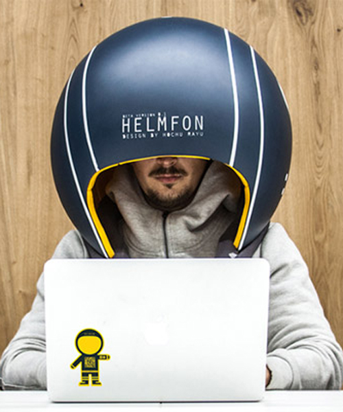 hochu rayu's unique helmet gives personal space and fully blocks office noise