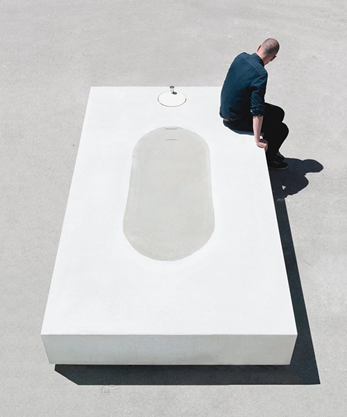 jean couvreur sculpts white concrete bench as an urban oasis
