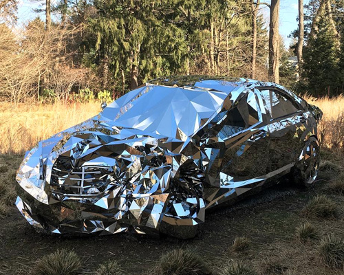 jordan griska's 'wreck' is a luxury mercedes benz S550 made from thousands of mirrors