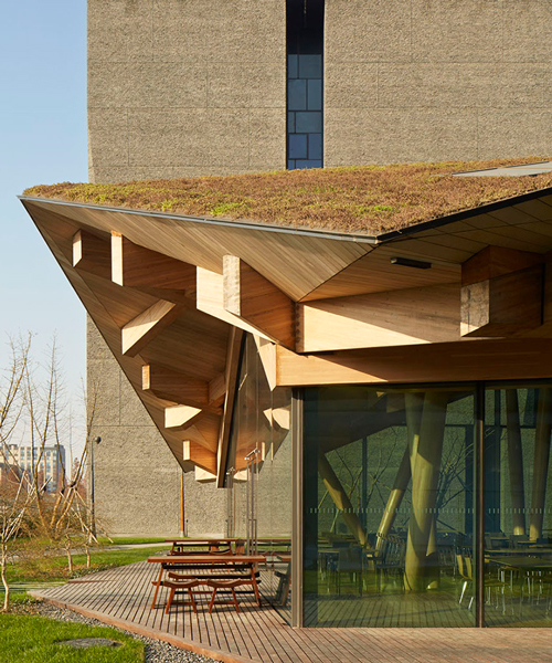 kengo kuma tops novartis building in shanghai with folded green roof