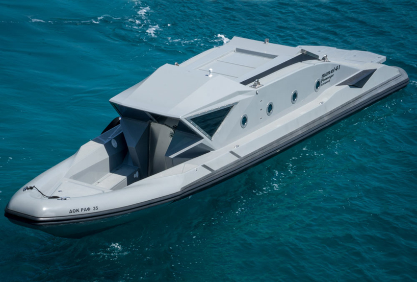 marvel 41 boat by marvel + nikos manafis is a one-off armored passenger carrier