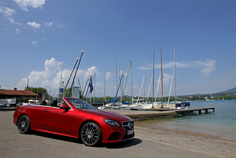 mercedes-benz E-class cabriolet driven through switzerland, france and italy