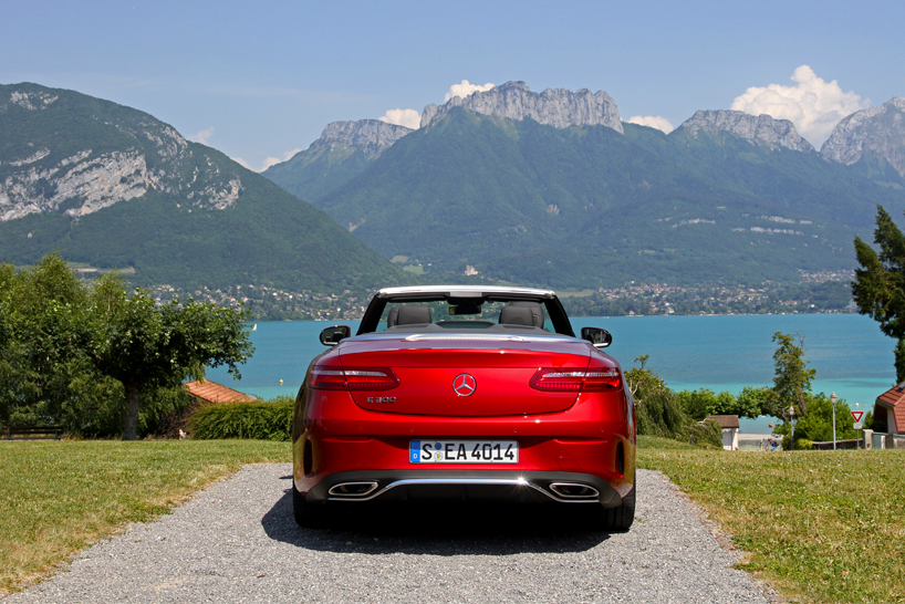 mercedes-benz E-class cabriolet driven through switzerland, france and italy