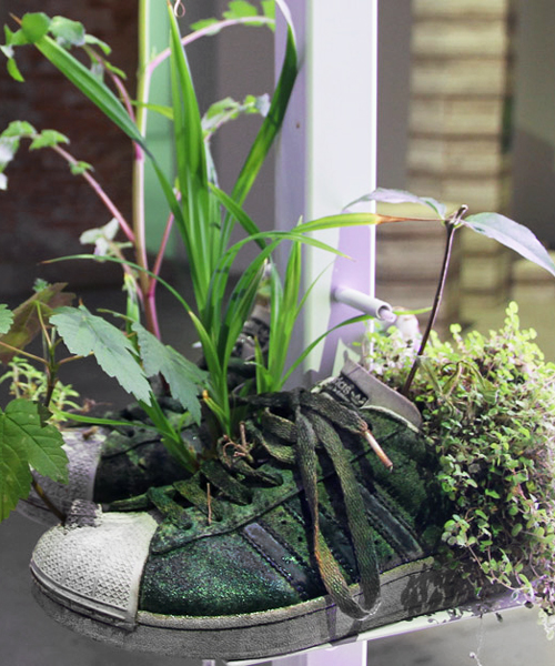 michel blazy repurposes sneakers as pot plants for the venice art biennale