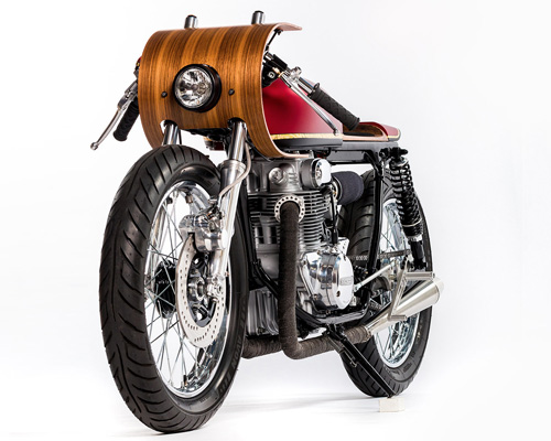 monnom customs curves a wooden walnut fairing over elegant cafe racer